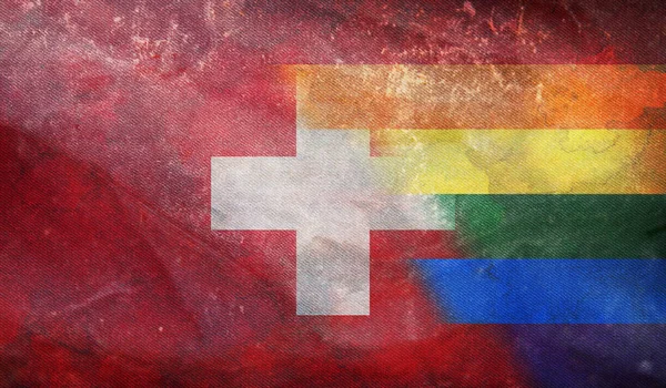Pohled Shora Národní Vlajku Švýcarska Grunge Texturou Bez Vlajkového Stožáru — Stock fotografie