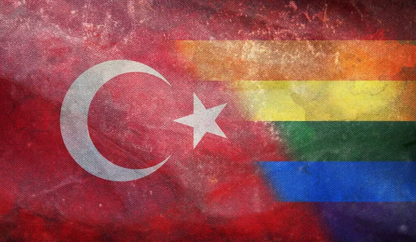 Bovenaanzicht Van Nationale Lgbt Retro Vlag Van Turkije Met Grunge — Stockfoto