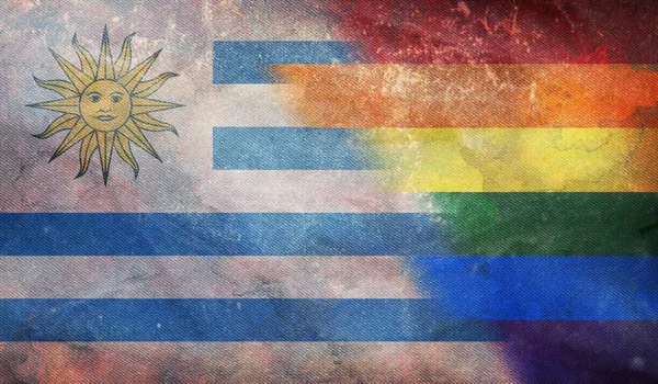 Ovanifrån Nationella Lgbt Retro Flagga Uruguay Med Grunge Konsistens Ingen — Stockfoto