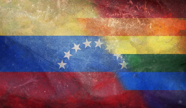ベネズエラの国民Lbtレトロな旗のトップビューには 旗竿はありません 平面設計 レイアウト 旗の背景 自由と愛の概念 プライド月 行動主義共同体自由 — ストック写真