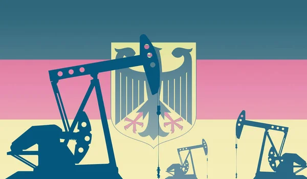 Silhueta Bombas Óleo Contra Bandeira Alemanha Extração Petróleo Bruto Gás — Fotografia de Stock