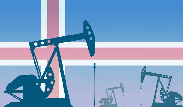 油泵的轮廓与冰岛国旗相对照 提炼级原油和天然气 油田和石油公司 碳氢化合物市场 工业的概念 — 图库照片