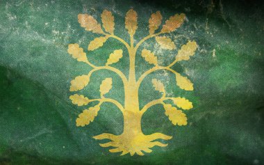 Grunge desenli Norveç, Vest-Agder retro bayrağının en üst görüntüsü. Norveç seyahati ve vatanseverlik kavramı. Bayrak direği yok. Uçak düzeni, tasarım. Bayrak arkaplanı