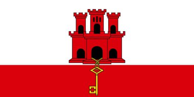 Resmi Gibraltar bayrağının en üst görüntüsü. seyahat ve vatanseverlik kavramı. Bayrak direği yok. Uçak tasarımı, tasarım. Bayrak arkaplanı