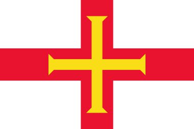 Resmi Guernsey bayrağının üst görüntüsü. seyahat ve vatanseverlik kavramı. Bayrak direği yok. Uçak tasarımı, tasarım. Bayrak arkaplanı