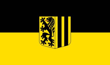Dresden bayrağının üst görüntüsü. Almanya Federal Cumhuriyeti. Bayrak direği yok. Uçak tasarımı, tasarım. Bayrak arkaplanı