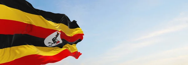 Bandiera Ufficiale Dell Uganda Sfondo Cielo Nuvoloso Tramonto Vista Panoramica — Foto Stock