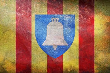 Retroflaj l 'Ariege' in üst görüntüsü, grunge dokusuyla Fransa. Fransız vatansever ve seyahat konsepti. Bayrak direği yok. Uçak tasarımı, tasarım. Bayrak arkaplanı