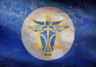 Hutt Nehri 'nin üst manzarası, Avustralya retro bayrağı ve grunge deseni. Avustralyalı vatansever ve seyahat konsepti. Bayrak direği yok. Uçak düzeni, tasarım. Bayrak arkaplanı