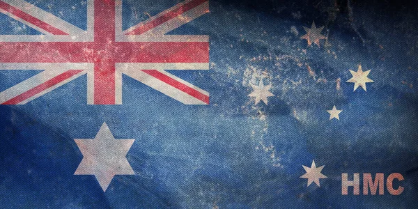 1904年澳大利亚海关俯瞰全景 澳大利亚复古国旗的质感极差 澳大利亚旅行和爱国心的概念 没有旗杆 平面布局 国旗背景 — 图库照片