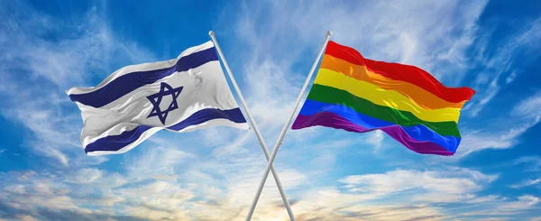 Croisé Les Drapeaux Nationaux Israël Drapeau Lgbt Pride Agitant Dans — Photo