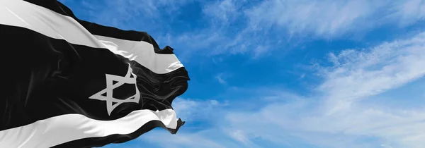 Banderas Blancas Negras Israel Ondeando Viento Sobre Los Asta Bandera —  Fotos de Stock