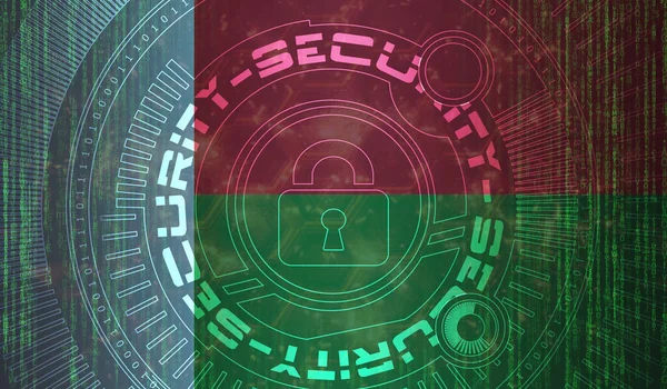Nasjonal Cybersikkerhet Madagaskar Digital Bakgrunnsdatavern Konseptet Sikkerhetssystemer Låsesymbol Mørk Flaggbakgrunn – stockfoto