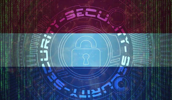 Nasjonal Cybersikkerhet Nederland Digital Bakgrunnsdatavern Sikkerhetssystemkonseptet Låsesymbol Mørk Flaggbakgrunn – stockfoto