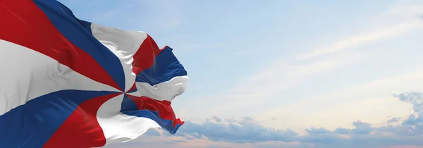 海军旗杰克 荷兰在云天背景日落 荷兰旅行和爱国心的概念 为宽横幅复制空间 3D说明 — 图库照片