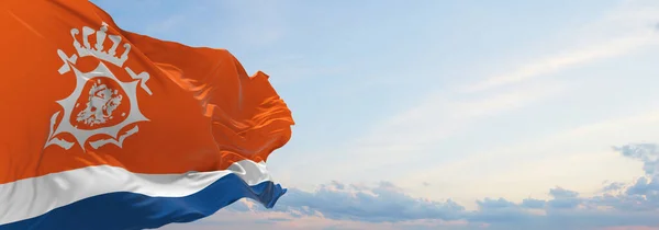 Bandeira Guarda Costeira Neerlandesa Holanda Fundo Céu Nublado Pôr Sol — Fotografia de Stock