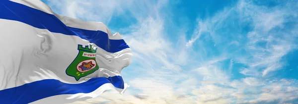 Bandera Tel Aviv Israel Fondo Cielo Nublado Puesta Del Sol — Foto de Stock