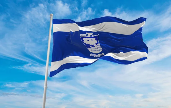 Zászló Holon Izrael Felhős Háttér Naplemente Panorámás Kilátás Izraeli Utazási — Stock Fotó