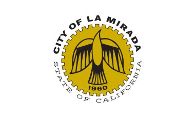 La Mirada, California 'nın bayrağının en üst görüntüsü, birleşik Amerika devletleri. ABD seyahati ve vatanseverlik kavramı. Bayrak direği yok. Uçak tasarımı, tasarım. Bayrak arkaplanı