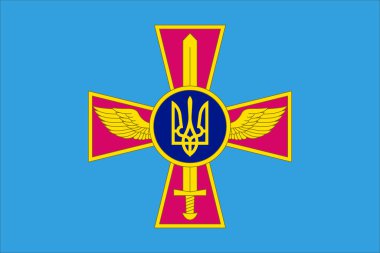 Ukrayna Hava Kuvvetleri Asteğmeni Ukrayna bayrağının üst görüntüsü. Ukraynalı vatansever ve seyahat konsepti. Bayrak direği yok. Uçak tasarımı, tasarım. Bayrak arkaplanı