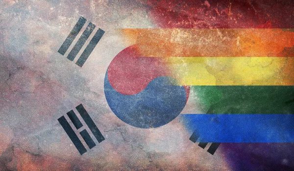 Vista Superior Bandera Nacional Lgbt Retro Corea Del Sur Con —  Fotos de Stock