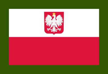 Polonya sınır muhafızlarının en üst düzey görüntüsü. Polonyalı vatansever ve seyahat konsepti. Bayrak direği yok. Uçak tasarımı, tasarım. Bayrak arkaplanı