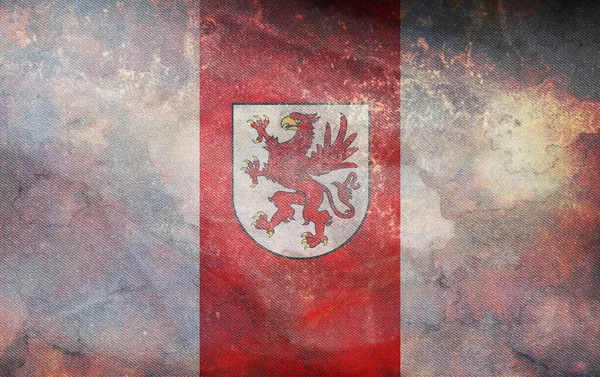 复古国旗西波美拉尼亚省 Wojewodztwo Zachodniopomorskie 波兰与格子纹理 波兰旅行和爱国心的概念 没有旗杆 平面布局 国旗背景 — 图库照片