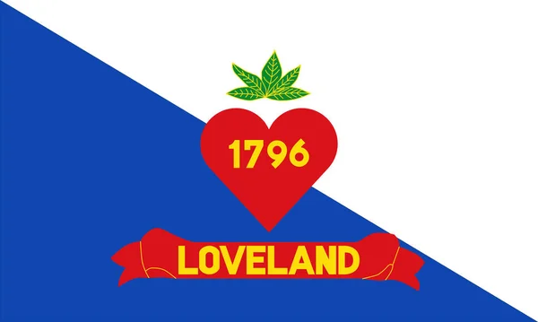 Top view of flag Loveland, Ohio, untied states of America. USA patriot and travel concept. no flagpole. Plane design, layout. Flag background
