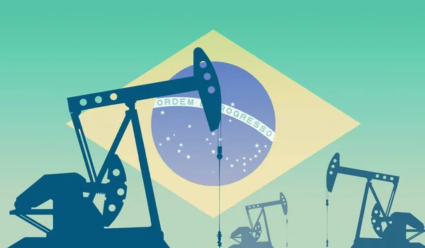 Silhueta Bombas Óleo Contra Bandeira Brasil Extração Petróleo Bruto Gás — Fotografia de Stock