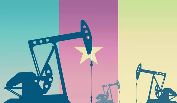 与喀麦隆国旗相对照的油泵轮廓 提炼级原油和天然气 油田和石油公司 碳氢化合物市场 工业的概念 — 图库照片