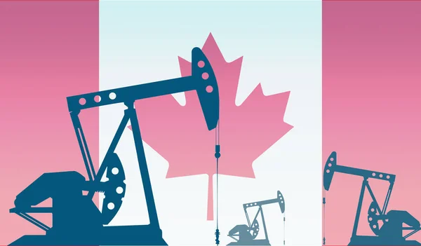 Sylwetka Pomp Olejowych Przeciwko Fladze Kanady Ropa Naftowa Gaz Wydobywczy — Zdjęcie stockowe