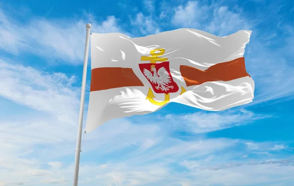 Vlajka Telekomunikační Lodi Služba Hnědá Polsko Oblačném Pozadí Oblohy Při — Stock fotografie