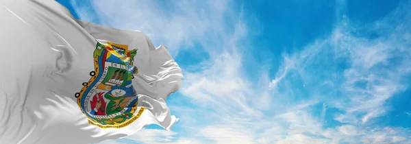 Bandera Puebla México Fondo Nublado Del Cielo Puesta Del Sol — Foto de Stock