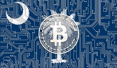 ABD 'nin Güney Carolina eyaletinin bayrağı ve Bitcoin, Birleşik Devre Kurulu modeli. Bitcoin Stok Büyümesi. ABD 'deki kripto para birimi ve engelleme teknolojisi yatırımcıları için kavramsal görüntü