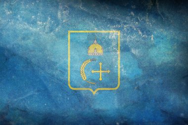 Eski Sumy bölgesinin en iyi manzarası, grunge desenli Ukrayna. Ukraynalı vatansever ve seyahat konsepti. Bayrak direği yok. Uçak tasarımı, tasarım. Bayrak arkaplanı