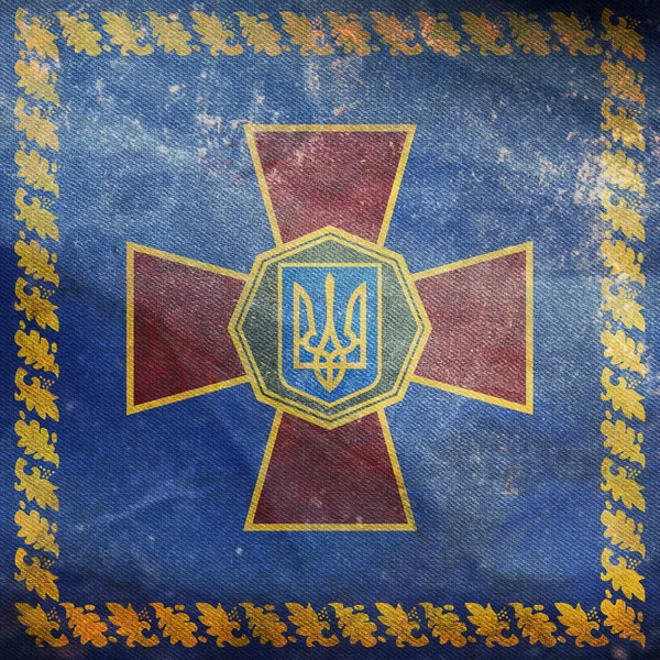 Pohled Shora Standard Retro Vlajky Vrchního Velitele Národní Gardy Ukrajiny — Stock fotografie