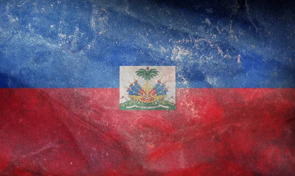 Top Kilátás Hivatalos Retro Zászló Haiti Grunge Textúra Utazási Hazafias — Stock Fotó