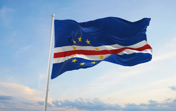 Official Flag Cape Verde Cloudy Sky Background Sunset Panoramic View — Foto Stock