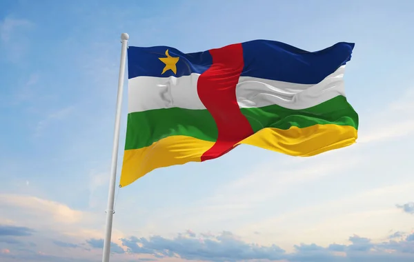 Official Flag Central African Republic Cloudy Sky Background Sunset Panoramic — Stock Photo, Image