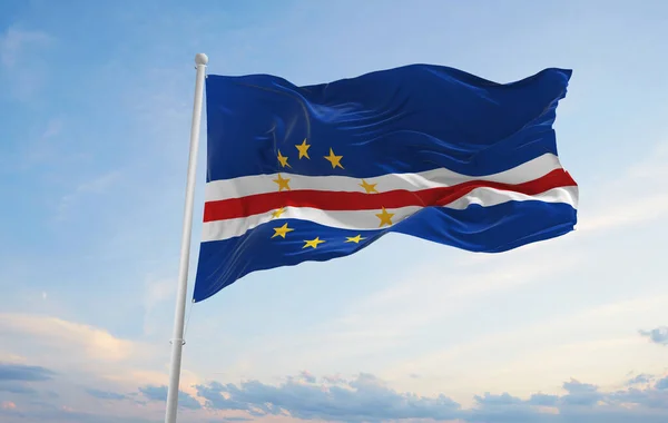 Official Flag Cape Verde Cloudy Sky Background Sunset Panoramic View Stock Photo