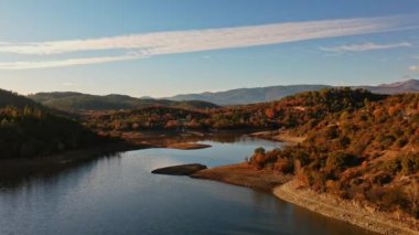 The lake of Saint-Cassien in septembre 2022 during the drought in France seen from the sky