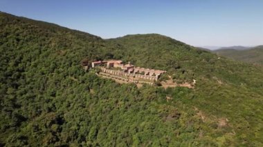 The Verne monastery in the forest of Massif of the Maures in France sky view