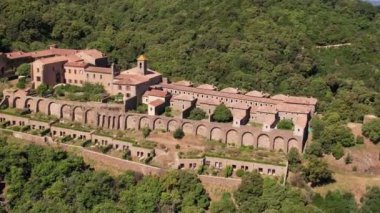 The Verne monastery in the forest of Massif of the Maures in France sky view