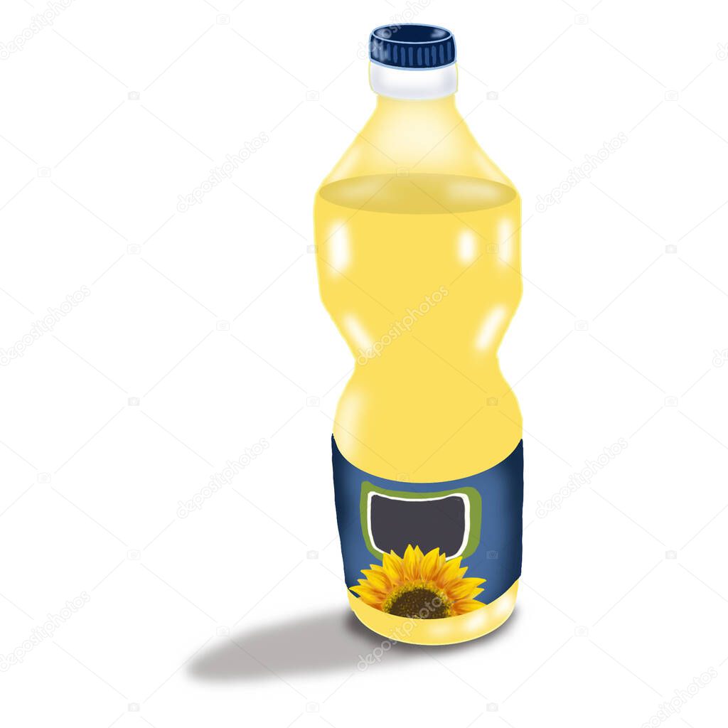Sunflower oil in plastic bottle isolated on white. 3d illustration. High quality illustration