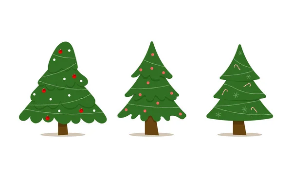 Uppsättning julgranar med trädboll och trädleksak. Platt vektor illustration — Stock vektor