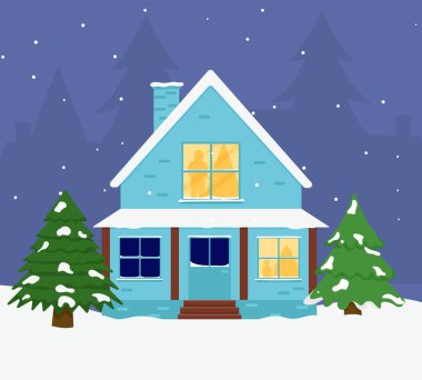Aile evi. Mutlu Noel kışları. Noel selamlaması.