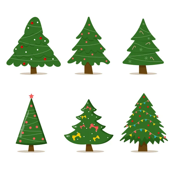 Uppsättning julgranar med trädboll och trädleksak. Platt vektor illustration — Stock vektor