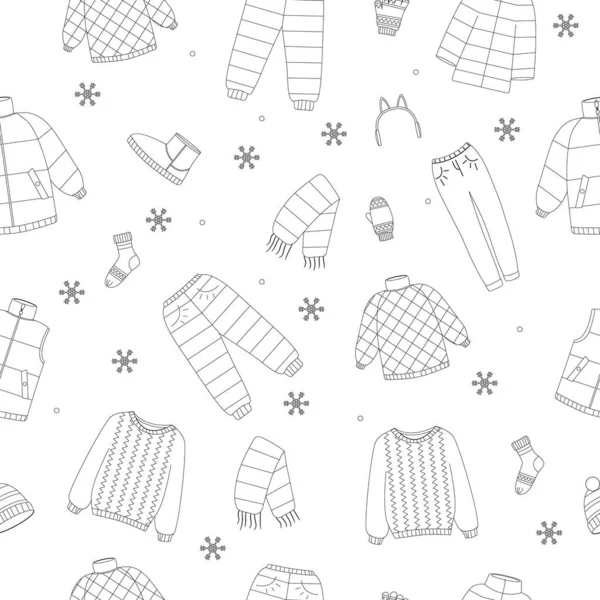 Гарний комплект зимового одягу, чудовий дизайн для будь-яких цілей. Плоска векторна ілюстрація. Безшовні візерунки. Кольорова книга — стоковий вектор