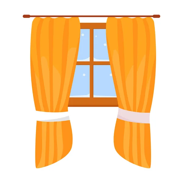 Ventana con cortinas amarillas. Ilustración vectorial plana — Vector de stock
