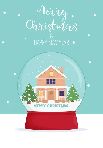 메리 크리스마스와 신년 카드. 빙상에서의 겨울 의경 이로운 장면. 인사를 위한 겨울 카드 디자인 일러스트, 초대 — 스톡 벡터